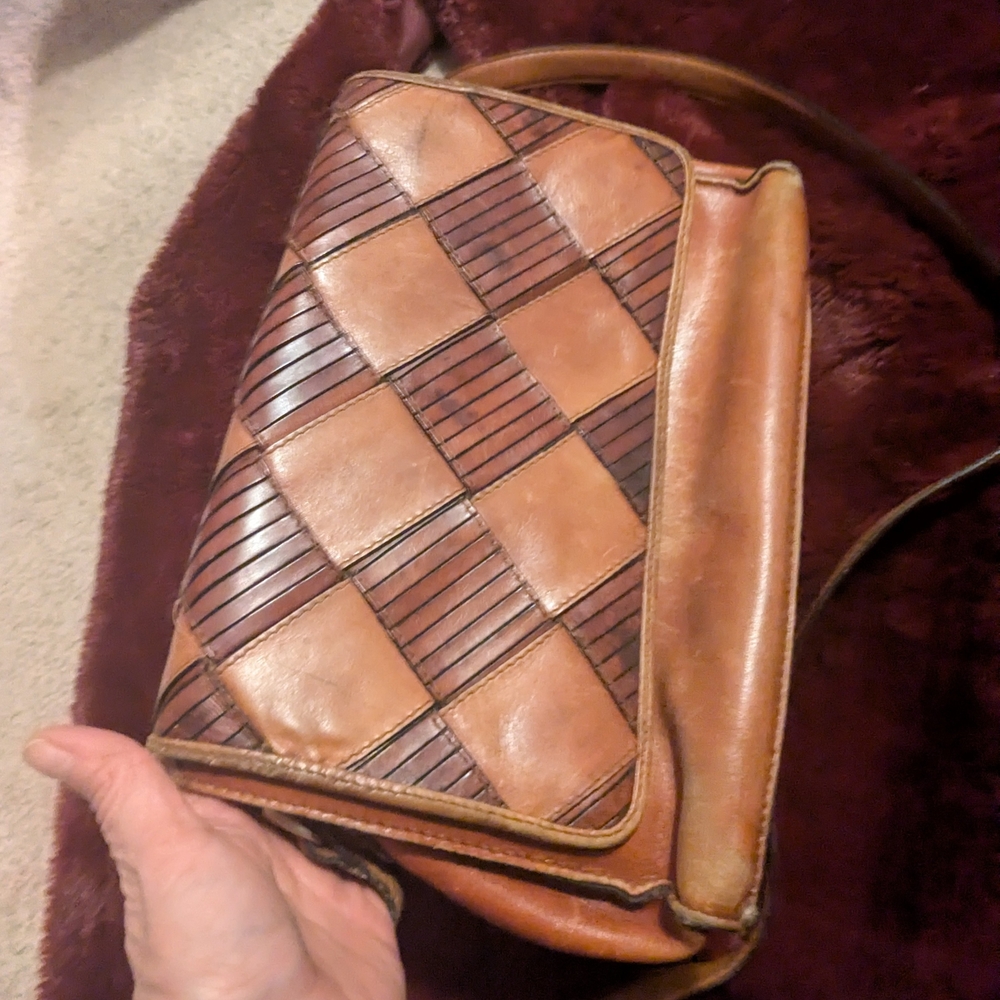 Etienne Aigner Leather Shoulder Bag in Brown and Tan